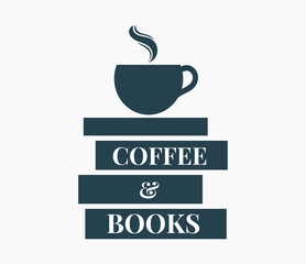 Coffee and books. Books pile and coffee cup vector illustration.