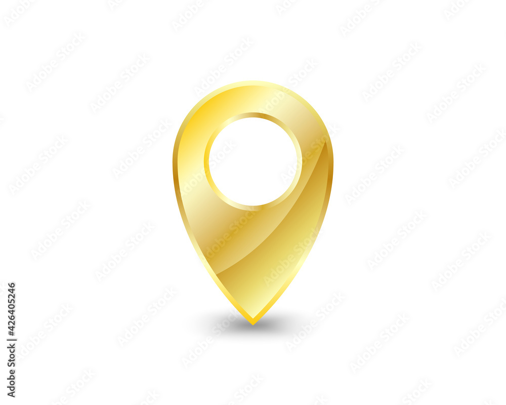 Poster golden marker location icon. vector illustration. golden map pointer isolated on white background.