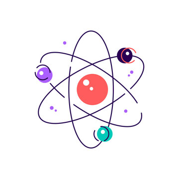 Vector art of colorful atom diagram with electrons on orbits