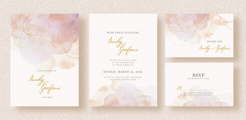Fototapeta na wymiar Abstract splash with golden shape on wedding invitation card