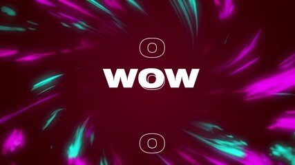 Digital animation of wow text against digital waves on purple background - Powered by Adobe
