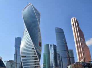 Naklejka premium View of high-rise building Moscow City on clear sunny day, Moscow, Russia