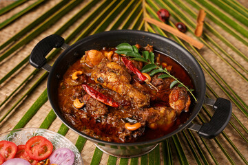 Chettinad Chicken Curry , Sri Lankan Chicken curry pepper chicken gravy recipe Kerala India. Dhaba style chicken with hot spicy gravy Indian non vegetarian curry side dish of rice chapati roti paratha