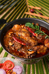 Chettinad Chicken Curry , Sri Lankan Chicken curry pepper chicken gravy recipe Kerala India. Dhaba style chicken with hot spicy gravy Indian non vegetarian curry side dish of rice chapati roti paratha