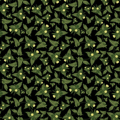 Fototapeta na wymiar Seamless botanical dark pattern with sow branches 