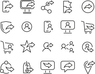 Set Of Share Outline Icons. Illustration Of A Stroke Vector On A White Background.