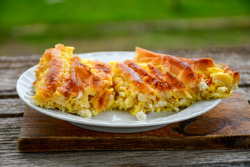 Bakery .Home made  cheese pie  with phyllo pastry and organic eggs. Bulgarian banitsa