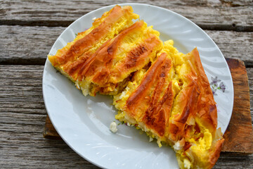 Bakery .Home made  cheese pie  with phyllo pastry and organic eggs. Bulgarian banitsa
