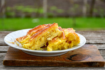 Bakery .Home made  cheese pie  with phyllo pastry and organic eggs. Bulgarian banitsa