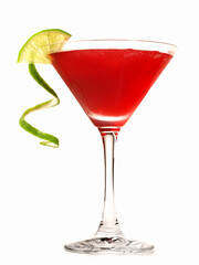 Cosmopolitan Cocktail with Lime Twist on white Background - Isolated