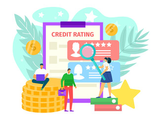 Credit rating concept, vector illustration. Flat finance loan for man woman people character, banking report about finance payment.