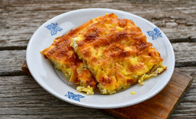 Bakery .Home made  cheese pie  with phyllo pastry and organic eggs. Bulgarian banitsa