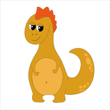 Cute brown dinosaur in childrens cartoon style isolated on white background. The prehistoric animal is joyful and charming. 