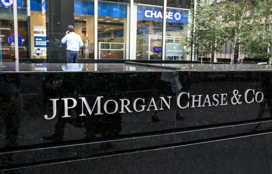 JP Morgan Chase corporate signage on one of their Park Avenue office buildings in Manhattan.