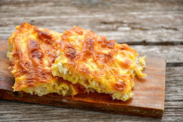 Bakery .Home made  cheese pie  with phyllo pastry and organic eggs. Bulgarian banitsa