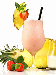 Strawberry Colada Cocktail on white Background - Isolated