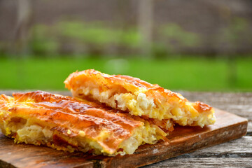 Bakery .Home made  cheese pie  with phyllo pastry and organic eggs. Bulgarian banitsa