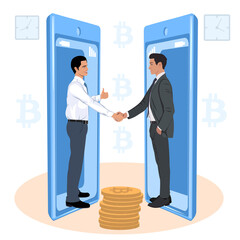 Businessmen hold an online meeting.