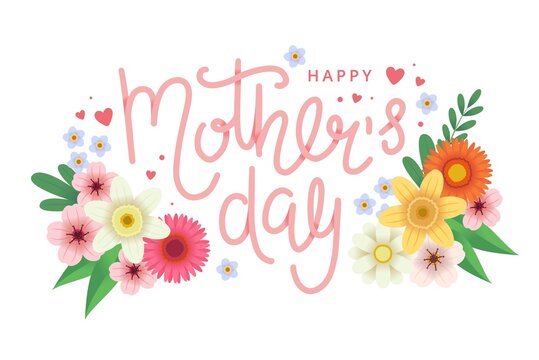 Mother s day greeting card with flowers and lettering. Vector illustration