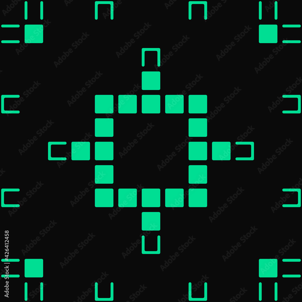 Poster Green screen vector pixels ornament. Pixels are displayed from the monitor.