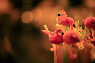 colorful plastic straws with flamingo figures
