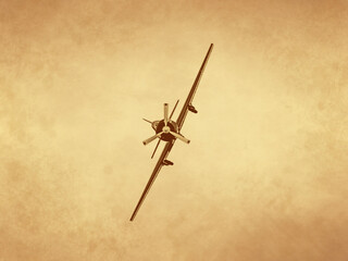 Vintage light aircraft with propeller in flight on old paper background  © emilio100