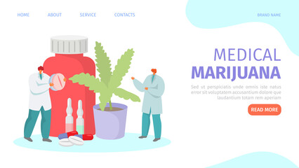 Medical marijuana, medicine cannabis, vector illustration. Doctor people character prescribe natural drug, template banner concept.