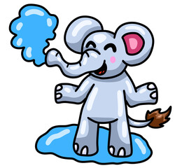 Stylized Adorable Happy Elephant Playing With Water