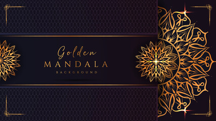  Mandala background with golden arabesque pattern arabic islamic east style.Ornamental luxury mandala design