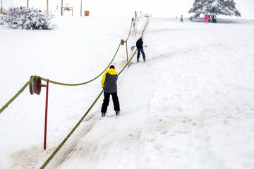 Homemade rope tow ski lift
