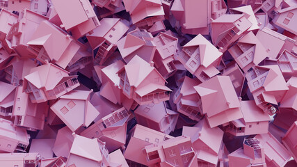 Many pink or violet houses, concept invesetment. 3d rendering