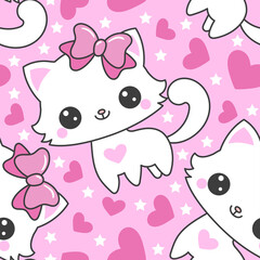 Seamless pattern with cute, white cats. Vector
