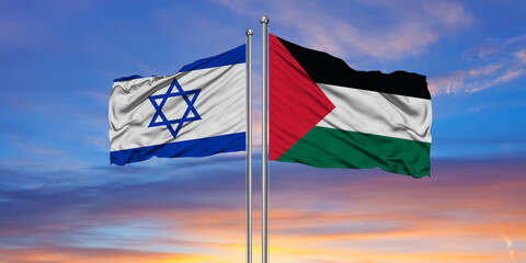 Israel and Palestine flags. Waving flag design. Israel Palestine flag, picture, wallpaper. Israel vs Palestine