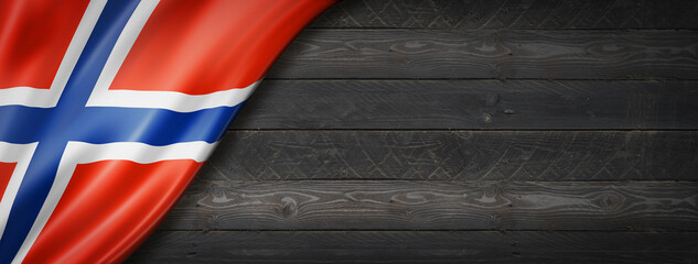 Norwegian flag on black wood wall banner