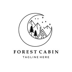 cabin forest logo line art logo vector illustration design graphic