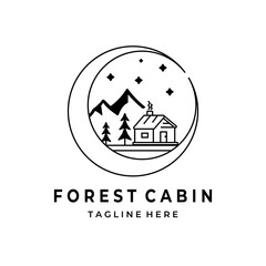 cabin forest logo line art logo vector illustration design graphic