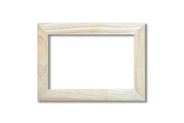 Wooden picture frame hanging on a white wall