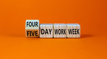 4 or 5 day work week symbol. Turned the cube and changed words 'five day work week' to 'four day...