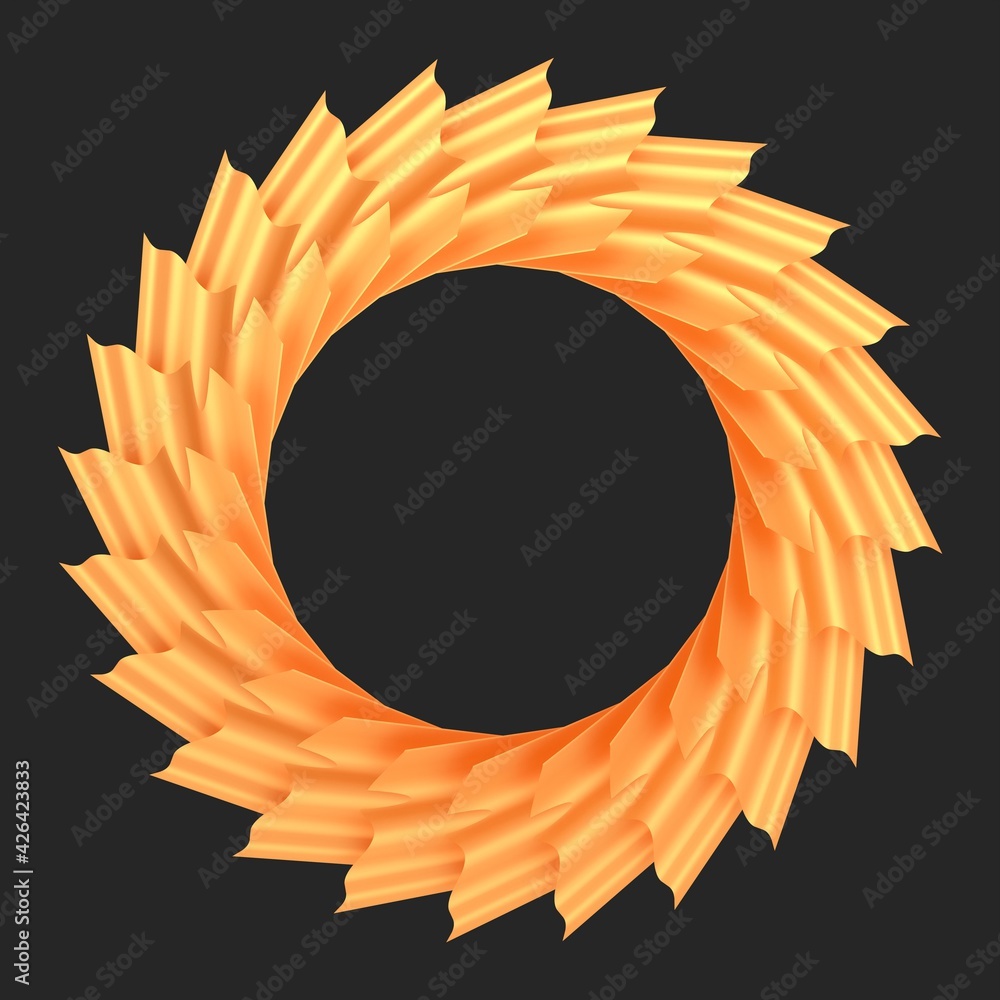 Poster red and gold wreath on a dark gray background. circular pattern. decorative image. 3d rendering illu