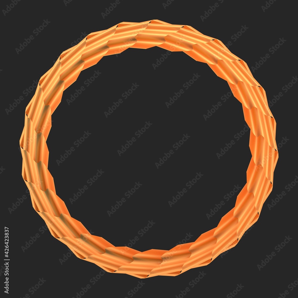 Poster red and gold wreath on a dark gray background. circular pattern. decorative image. 3d rendering illu