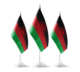 Small national flags of the Malawi on a white background