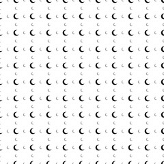 Square seamless background pattern from black moon symbols are different sizes and opacity. The pattern is evenly filled. Vector illustration on white background