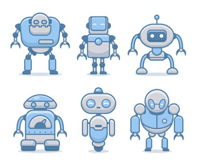 Bundle of robots cyborg set icons Free Vector