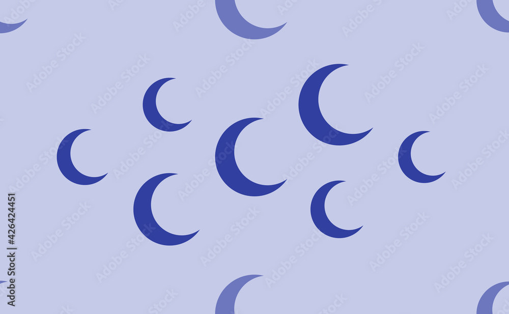 Poster seamless pattern of large isolated blue moon symbols. the pattern is divided by a line of elements o