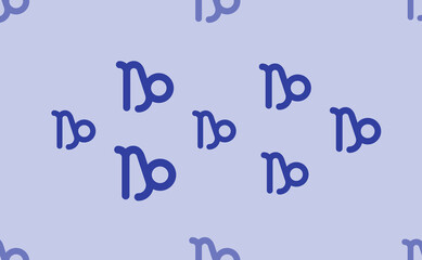 Seamless pattern of large isolated blue zodiac capricorn symbols. The pattern is divided by a line of elements of lighter tones. Vector illustration on light blue background