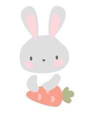 Fototapeta na wymiar Hand Drawn Rabbit with a carrot vector Cute Bunny illustration. Print for children