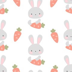 Seamless pattern Cute Bunny and carrots, print design rabbit background, children print textile design Vector