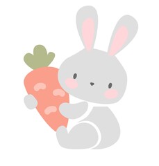 Hand Drawn Rabbit with a carrot vector Cute Bunny illustration. Print for children