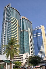 Fototapeta na wymiar View of a tall modern building in the center of Dar es Salaam city. Tanzania. Africa.