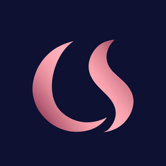 CS monogram logo.Typographic signature icon.Pink metal letter c and letter s.Lettering sign isolated on dark fund.Alphabet initials.Uppercase characters.Beauty, elegant, decorative, luxury style.
